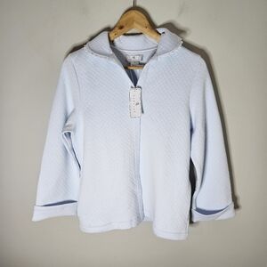 Marelle Sleepwear Kelly Jacquard Need Jacket Pima Cotton Light Blue NWT M Medium